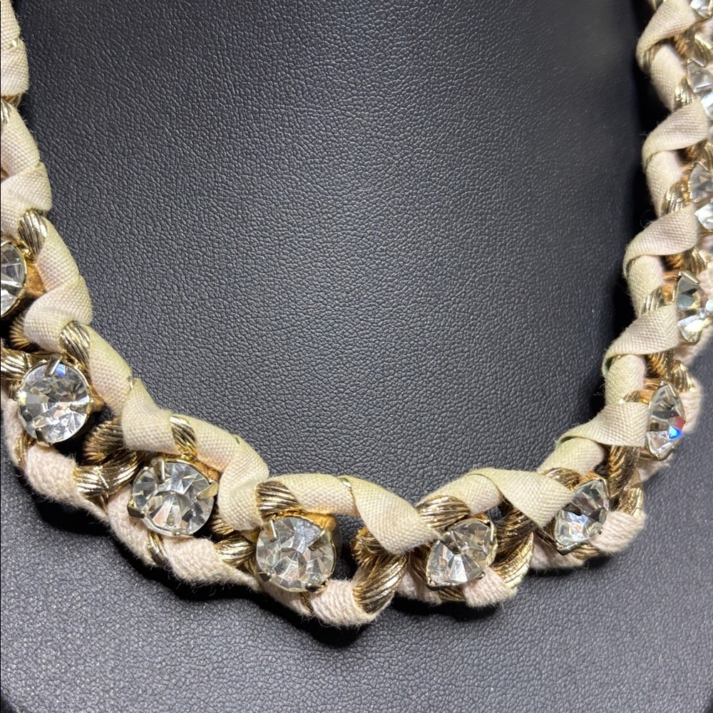 Ann Taylor Chain Ribbon Rhinestone Statement Necklace - Picture 2 of 7